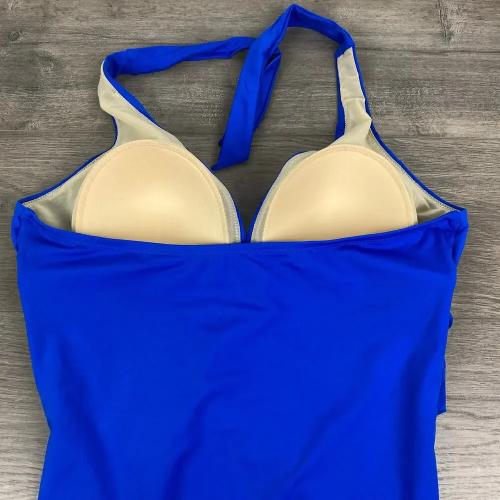 Swimsuits For All Blue Ruched Neck Tie One Piece Swimsuit Sz.14 NWT